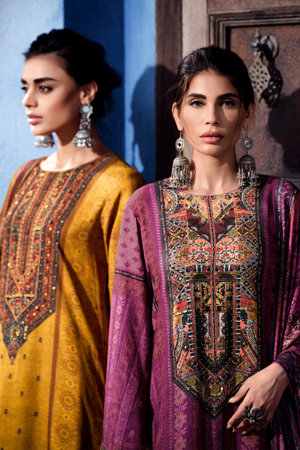 Dark Scarlet Color Printed Pashmina Unstitched Suit Material
