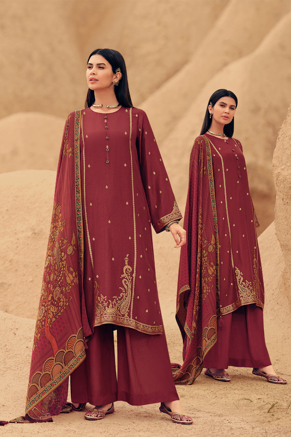 Maroon Color Silk Woven Unstitched Suit Material