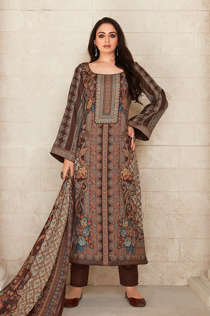 Brown Colour Pashmina Woven Unstitched Suit Material