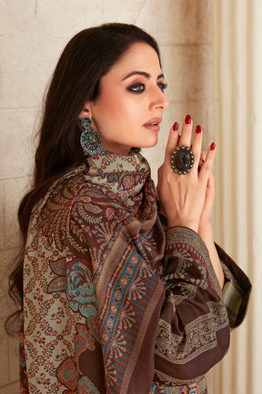 Brown Colour Pashmina Woven Unstitched Suit Material