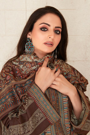 Brown Colour Pashmina Woven Unstitched Suit Material