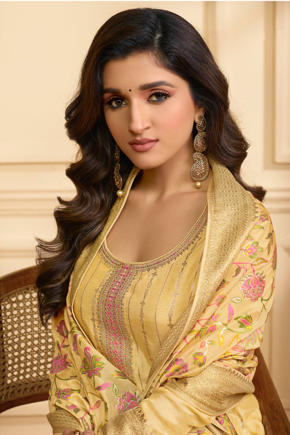 Mustard Colour Silk Woven Unstitched Suit Material
