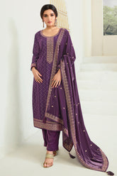 Dark Scarlet Color Velvet Embroidered Unstitched Suit Material