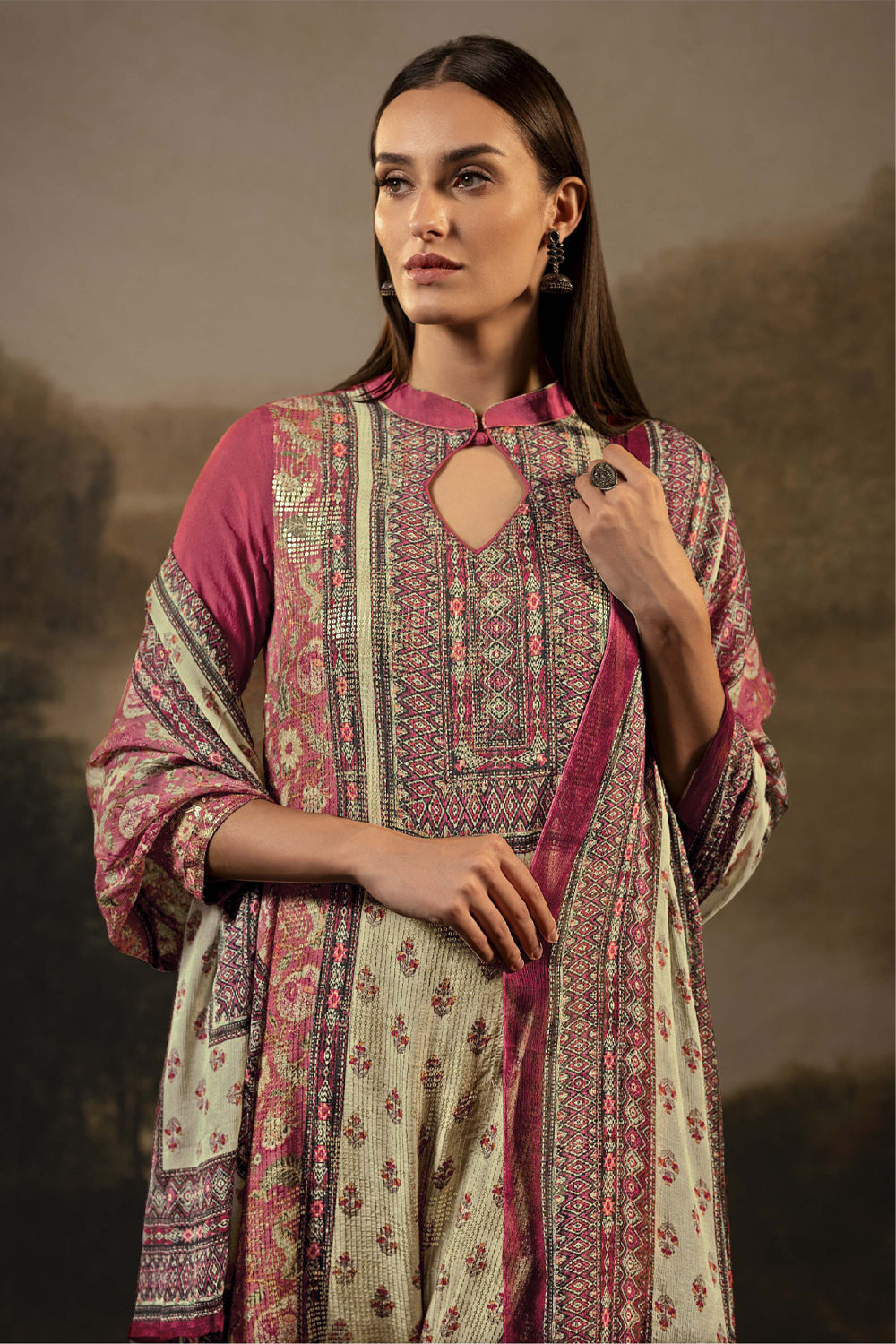 Maroon Color Silk Embroidered Unstitched Suit Fabric