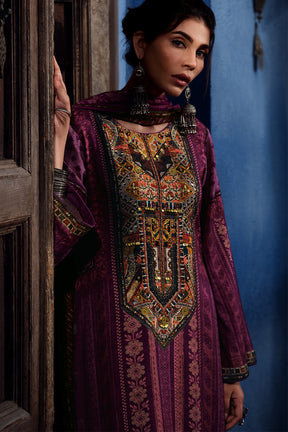 Dark Scarlet Color Printed Pashmina Unstitched Suit Material