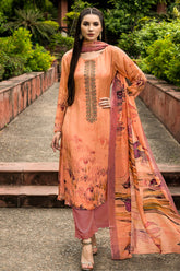 Peach Color Georgette Printed Unstitched Suit Material