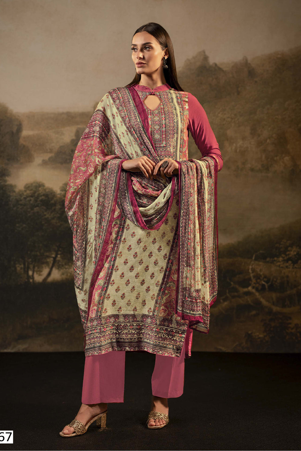 Maroon Color Silk Embroidered Unstitched Suit Fabric