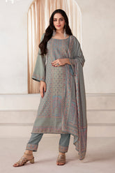 Grey Color Pashmina Woven Unstitched Suit Material