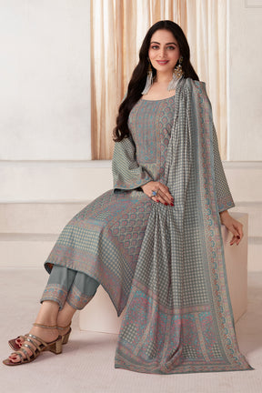 Grey Color Pashmina Woven Unstitched Suit Material
