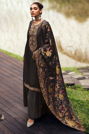 Brown Color Crepe Neck Embroidered Unstitched Suit Material