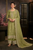 Green Color Silk Zari Embroidered Unstitched Suit Material