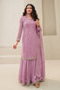 Lavender Color Embroidered Organza Unstitched Suit Fabric