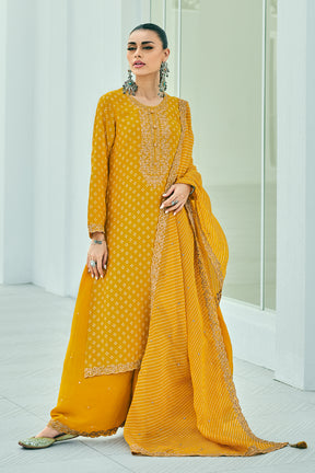 Mustard Color Printed Muslin Unstitched Suit Fabric