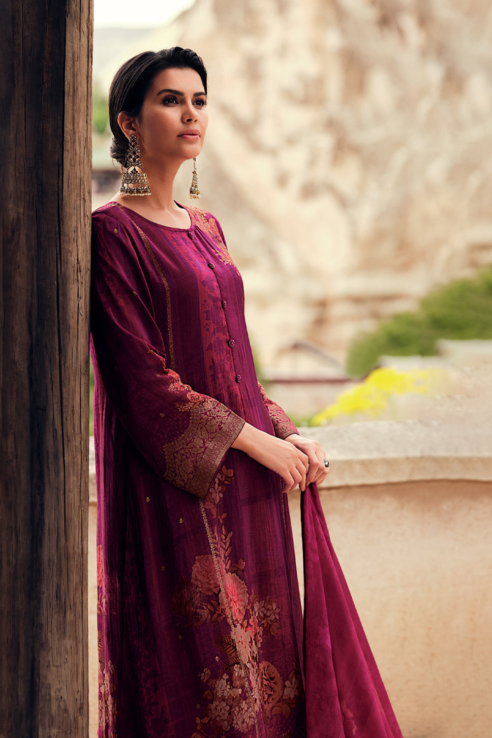 Purple Color woven Organza Unstitched Suit Material