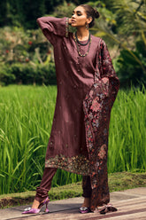 Mauve Color Crepe Neck Embroidered Unstitched Suit Material