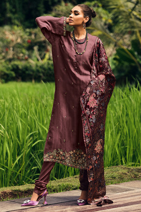 Mauve Color Crepe Neck Embroidered Unstitched Suit Material