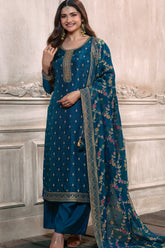 Blue Color Silk Woven Unstitched Suit Material