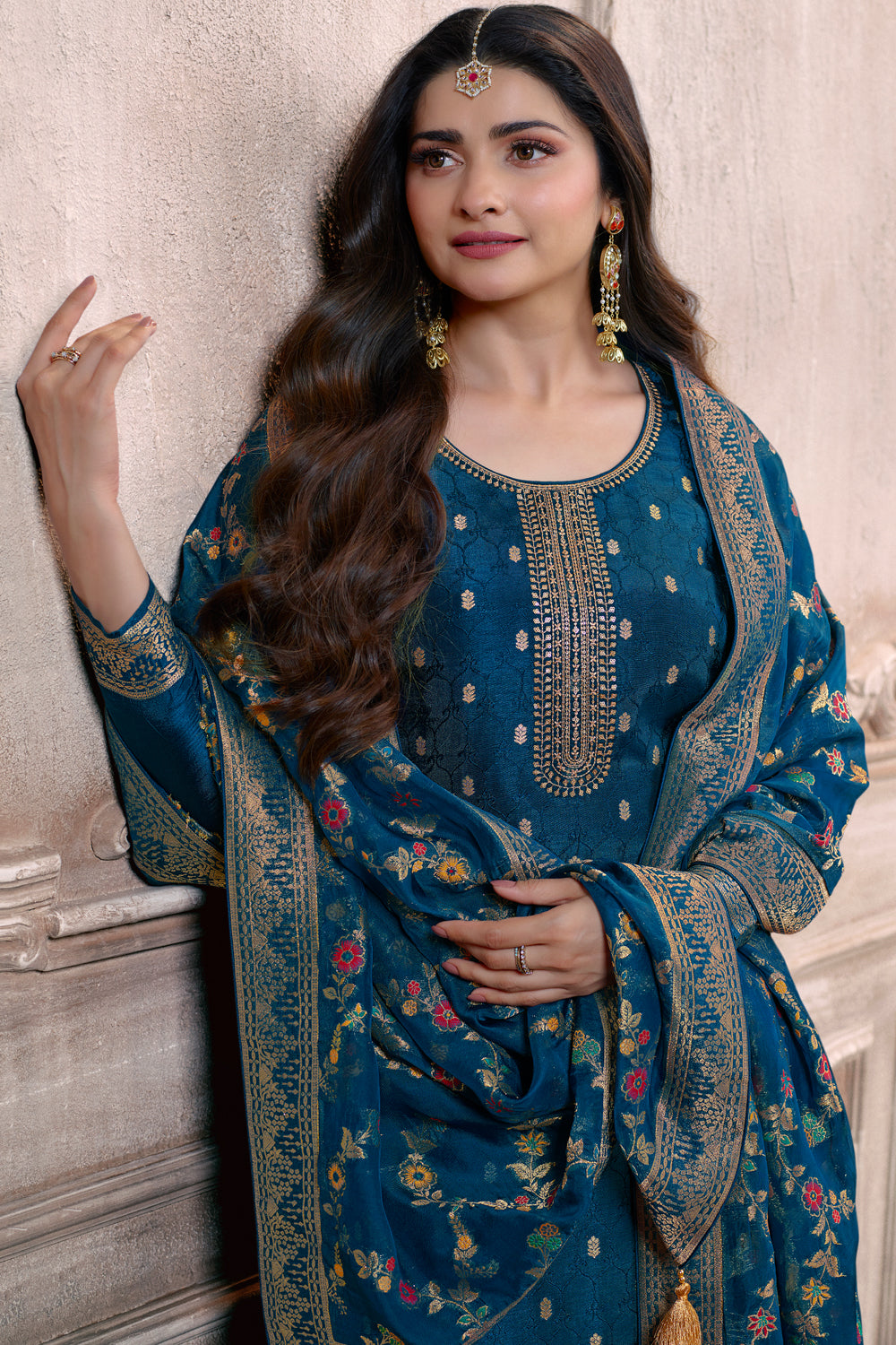 Blue Color Silk Woven Unstitched Suit Material