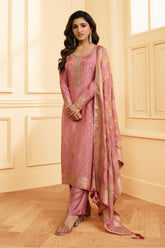 Peach Colour Silk Woven Unstitched Suit Material