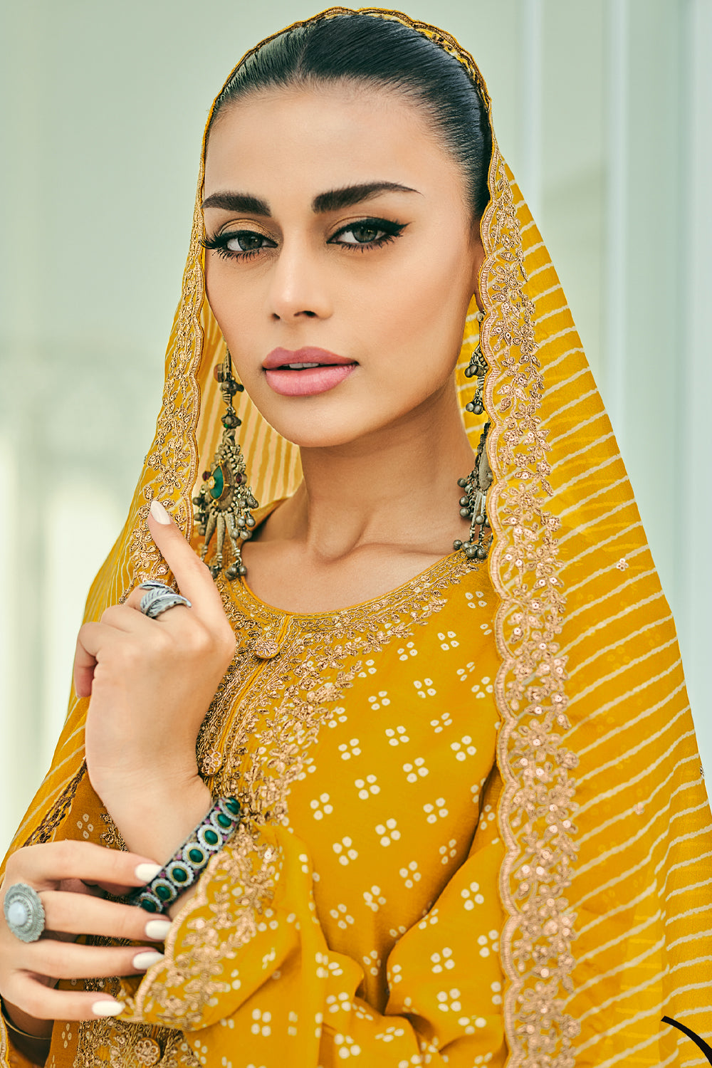 Mustard Color Printed Muslin Unstitched Suit Fabric