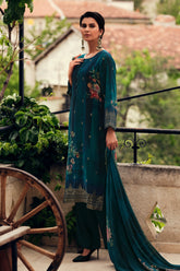 Blue Color woven Organza Unstitched Suit Material