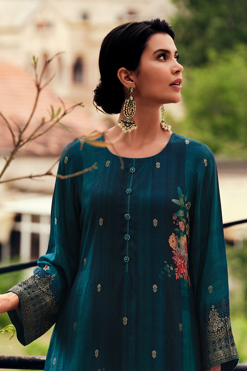 Blue Color woven Organza Unstitched Suit Material