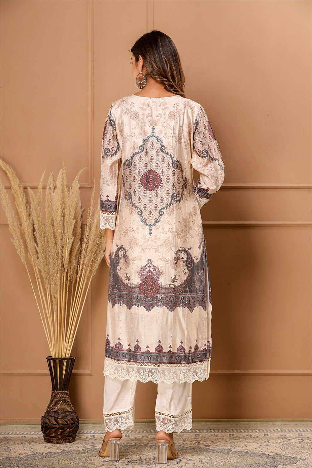 Cream Color Muslin Printed Suit