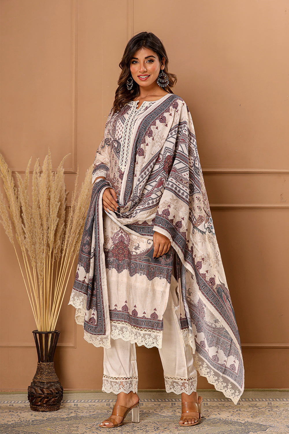 Cream Color Muslin Printed Suit