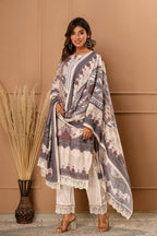 Cream Color Muslin Printed Suit