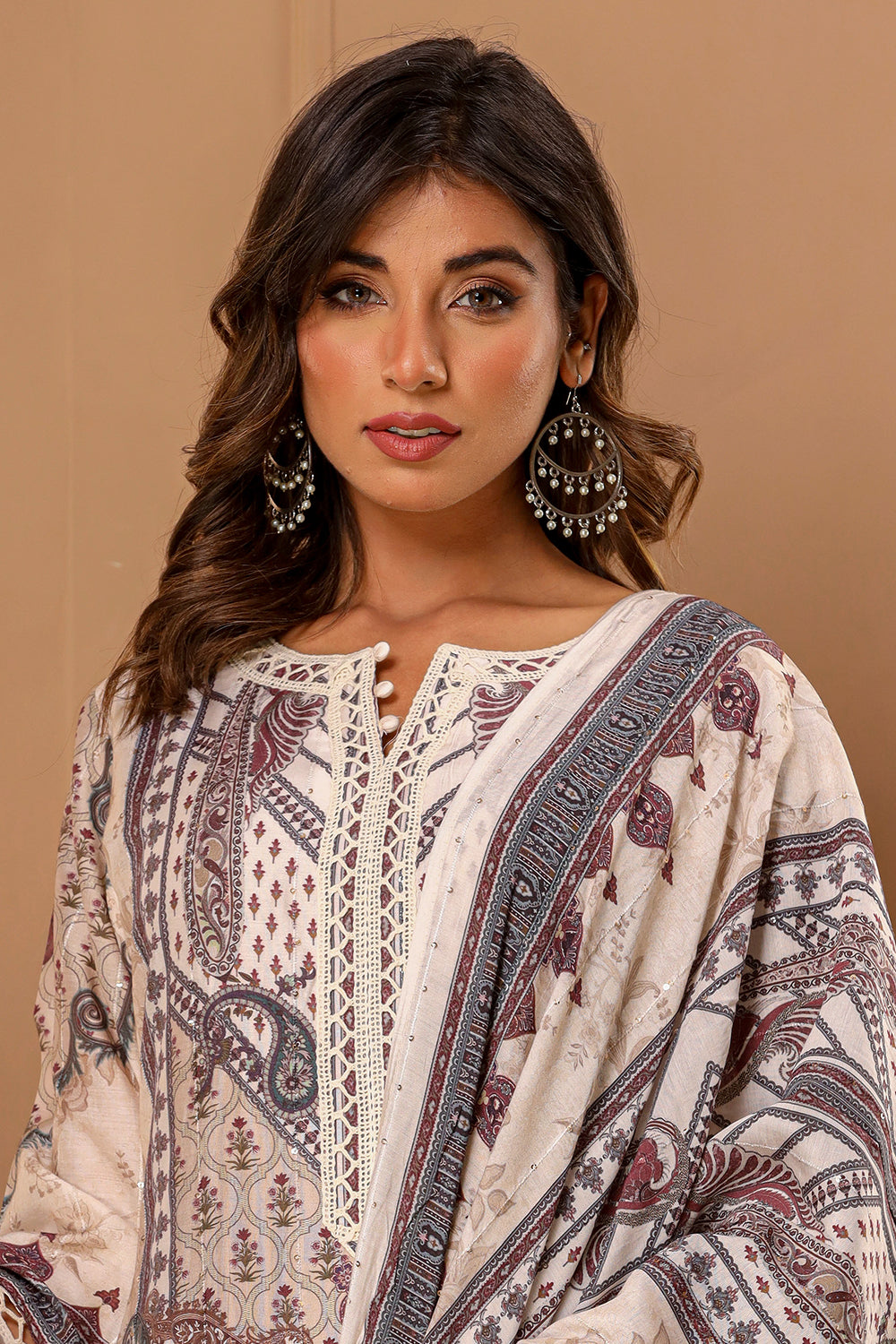 Cream Color Muslin Printed Suit