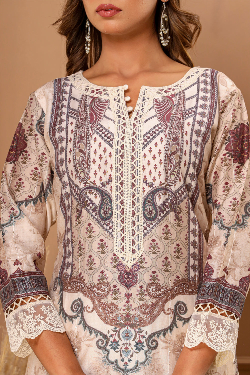 Cream Color Muslin Printed Suit