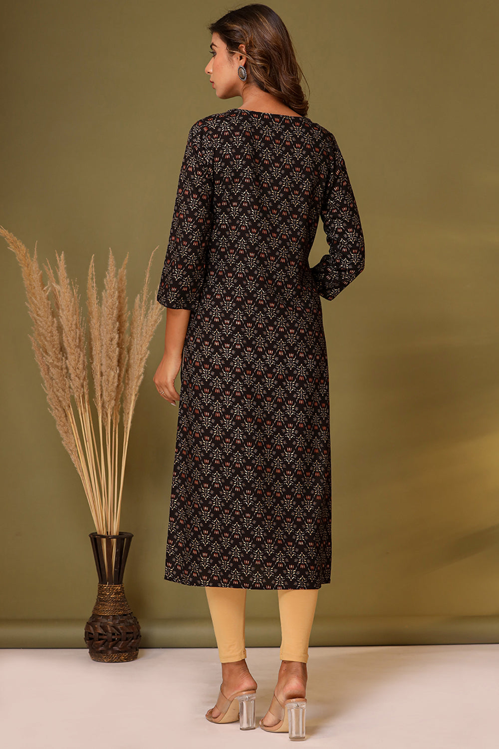 Black Color Cotton Printed Kurti