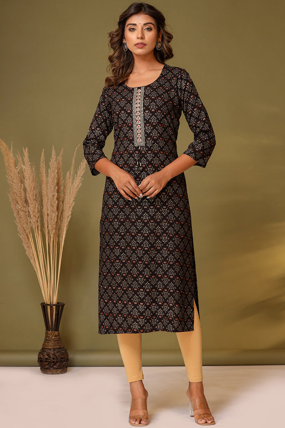 Black Color Cotton Printed Kurti