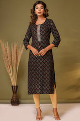 Black Color Cotton Printed Kurti