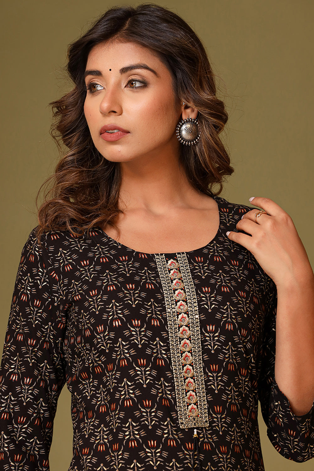 Black Color Cotton Printed Kurti