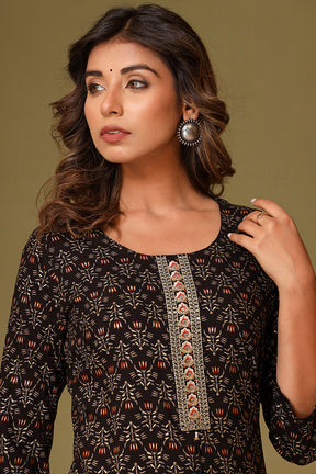 Black Color Cotton Printed Kurti