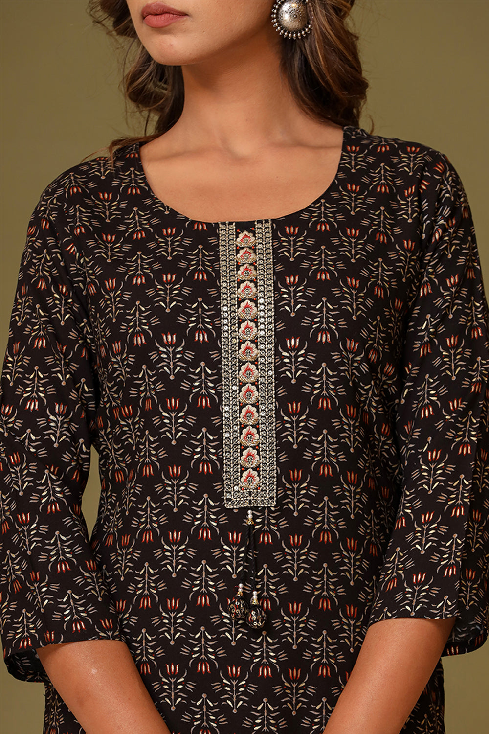 Black Color Cotton Printed Kurti