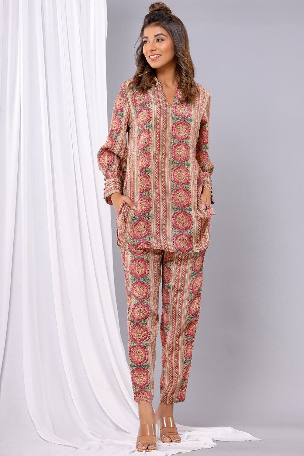 Magenta Color Printed Crepe Co-Ord Set