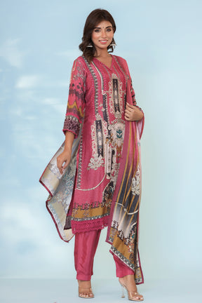 Onion Pink Color Muslin Printed Suit