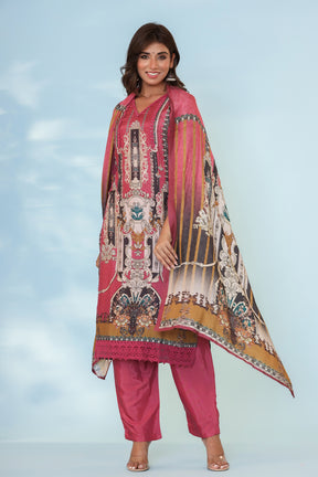Onion Pink Color Muslin Printed Suit