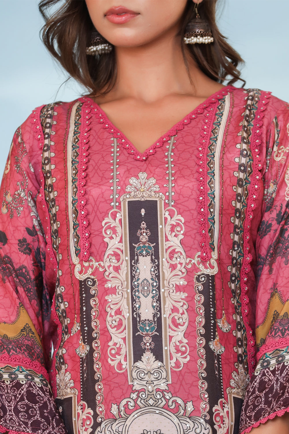Onion Pink Color Muslin Printed Suit