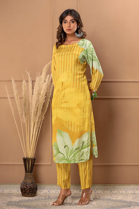 Mustard Color Printed Muslin Co-Ord Set