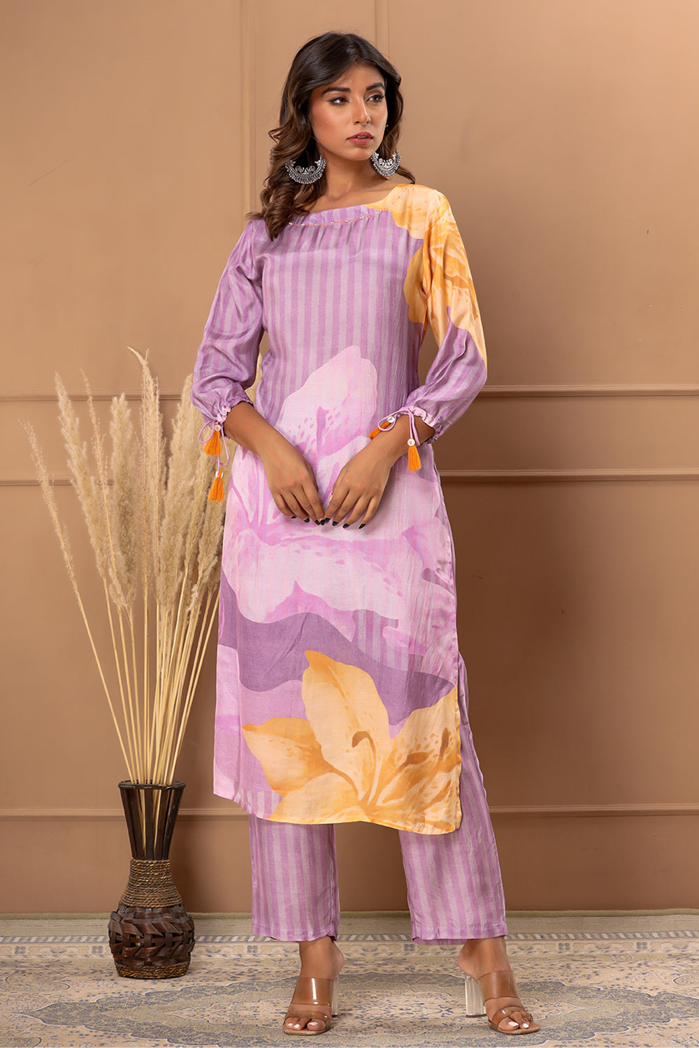 Mauve Color Printed Muslin Co-Ord Set