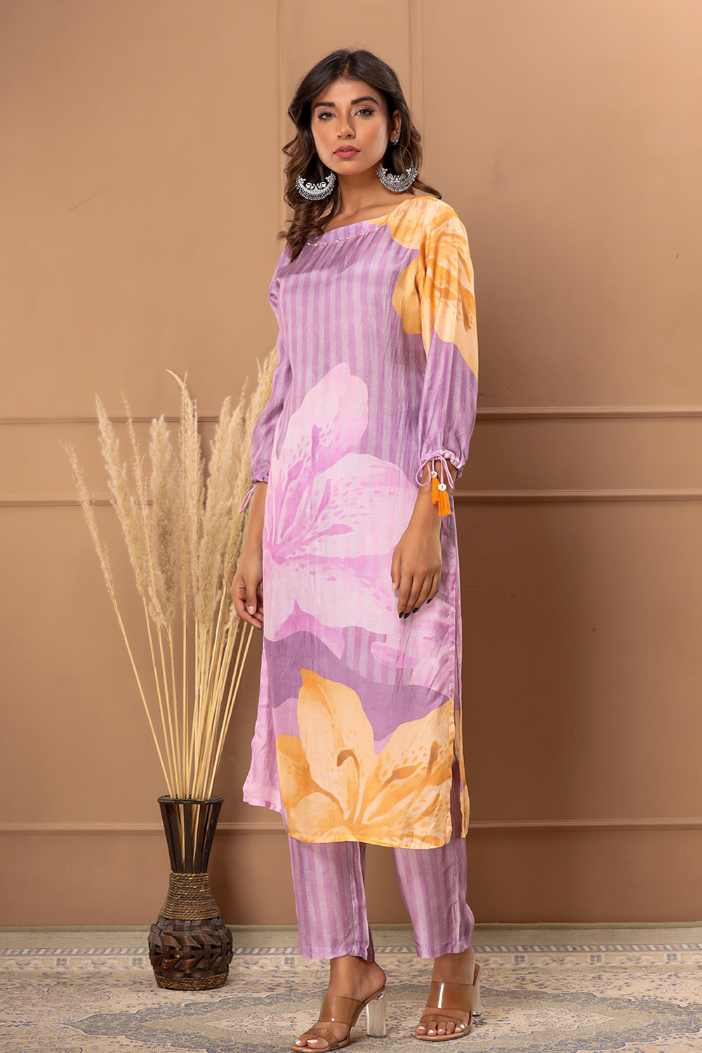 Mauve Color Printed Muslin Co-Ord Set