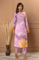 Mauve Color Printed Muslin Co-Ord Set