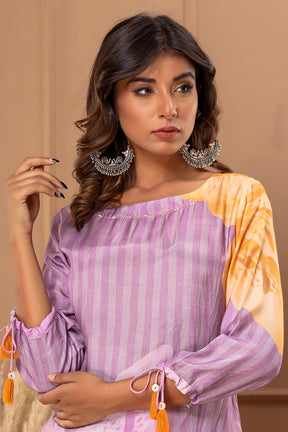 Mauve Color Printed Muslin Co-Ord Set