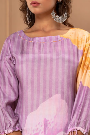 Mauve Color Printed Muslin Co-Ord Set