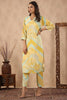 Yellow & Mint Green Color Muslin Printed Co-Ord Set