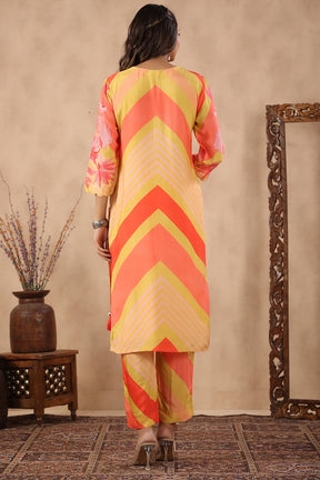 Orange & Mustard Color Muslin Printed Co-Ord Set