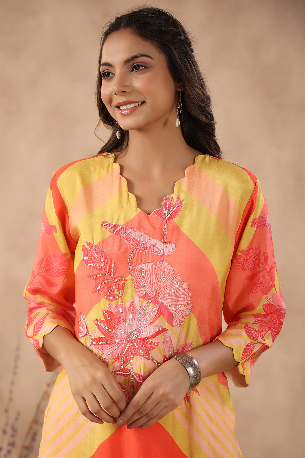 Orange & Mustard Color Muslin Printed Co-Ord Set